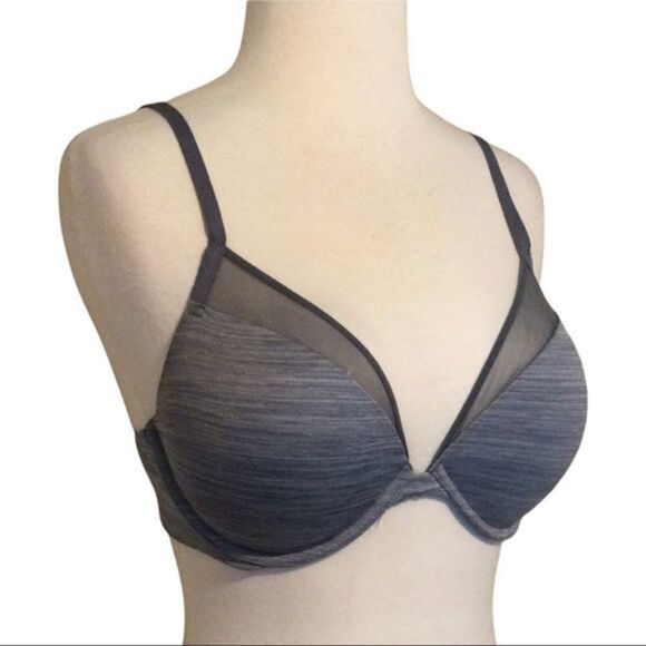 VICTORIA’S Secret Mesh Embellished Uplift Padded Plunge Gray Bra 34D - Picture 2 of 11